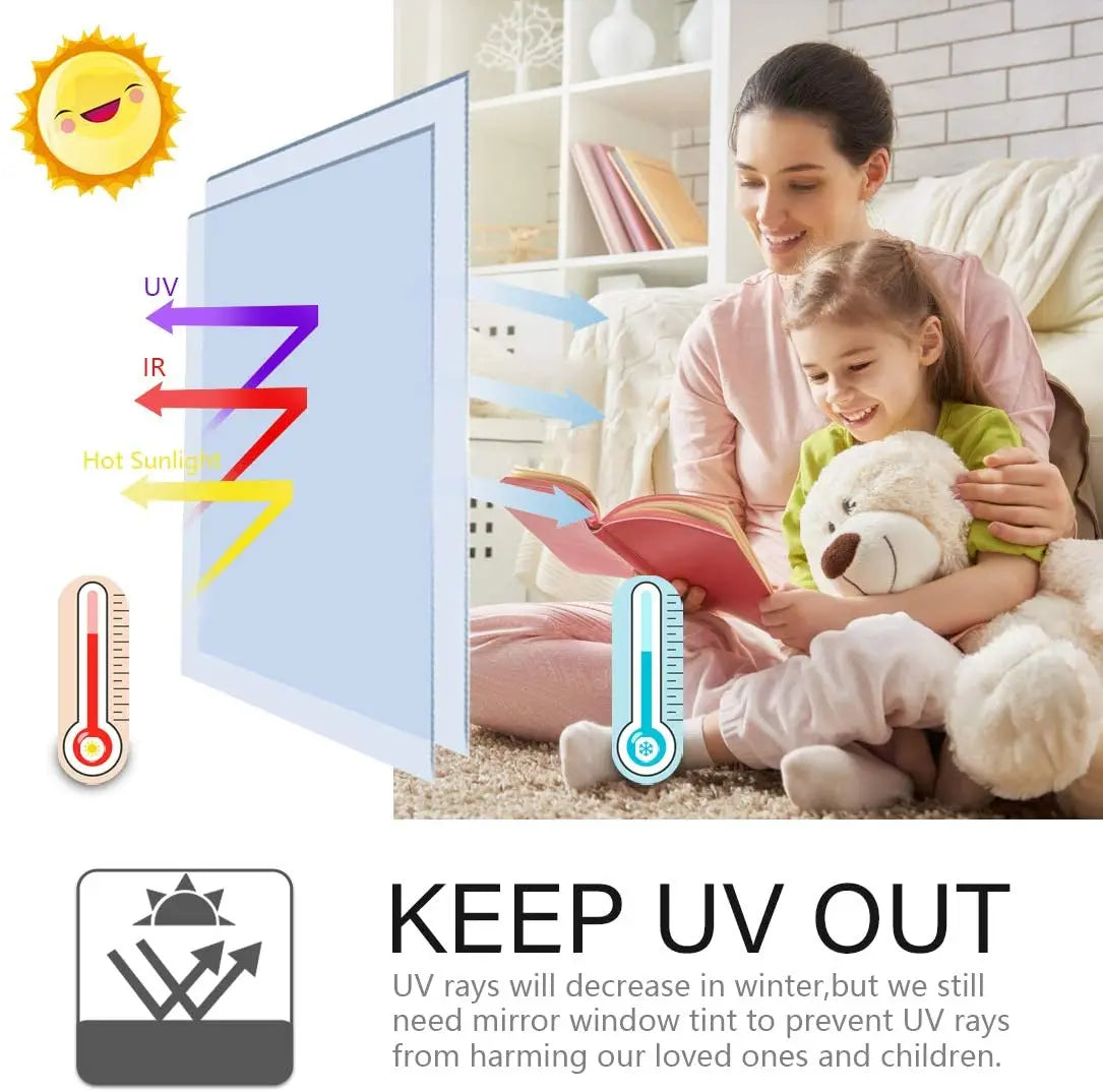 Window Privacy Film One Way Daytime Mirror Tint UV Heat Control Vinyl Stickers Sun Block Glass Paper Door Covering Reflective