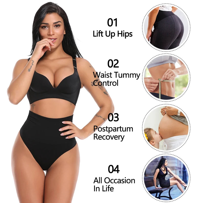 Women Thong Panty Shaper High Waist Tummy Control Panties Slimming Underwear Waist Trainer Shaping Briefs Butt Lifter Shapewear