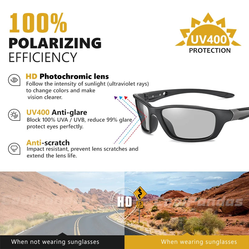 Polarized Photochromic Outdoor Sport Sunglasses for Men Day and Night Vision UV400