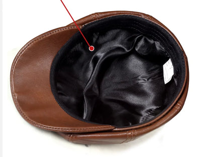 Genuine Leather Hat Cap belt Cowhide beret Warm winter cotton men padding hunting hat ear flap