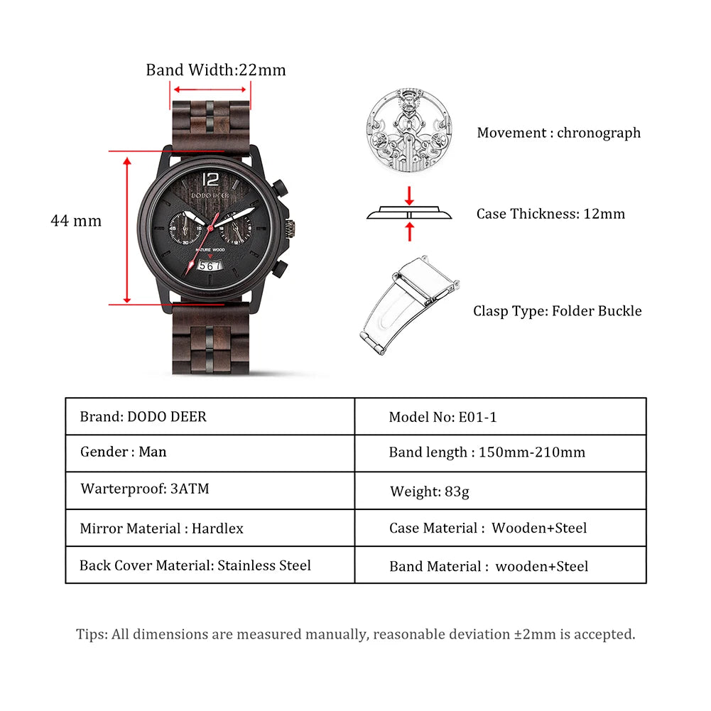 Watches Fashion Classic Ebony Wooden Quartz Wristwatch Auto Date Calendar