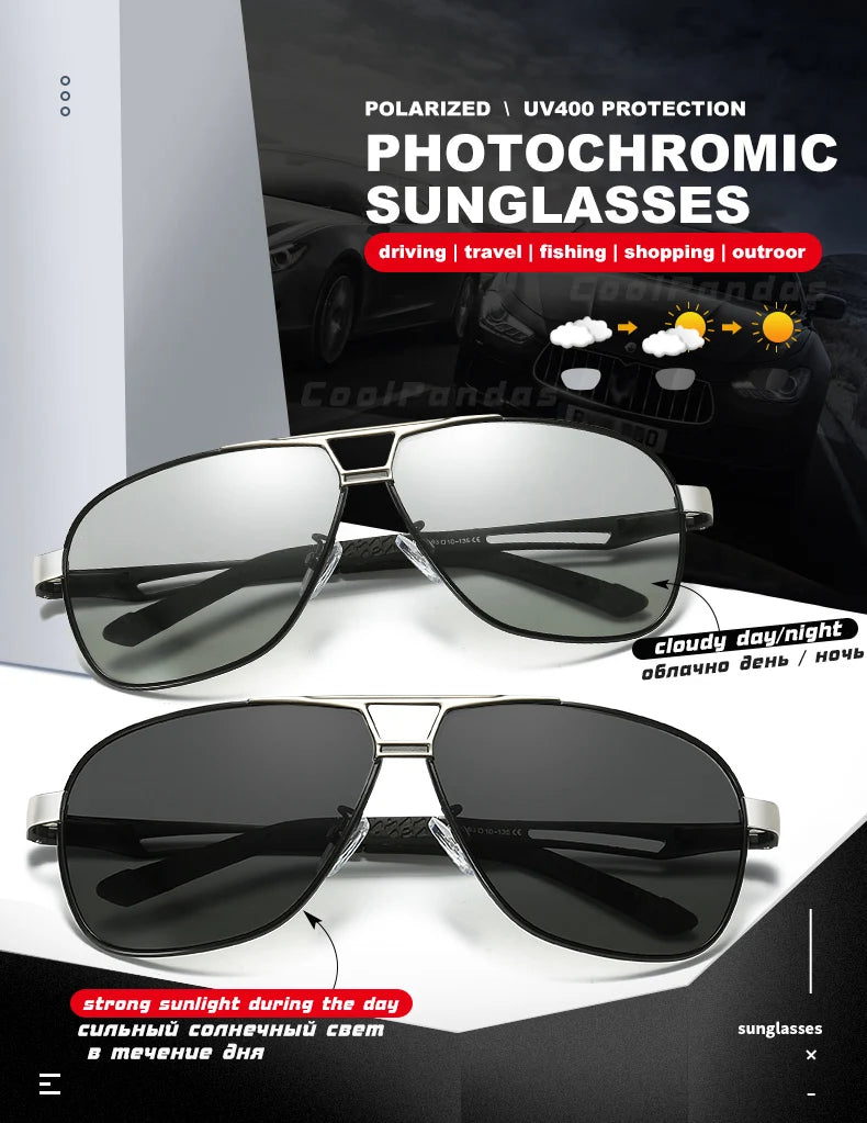 Vintage Aviation Photochromic Polarized UV400 Anti-Glare Driving Sunglasses for Men Women