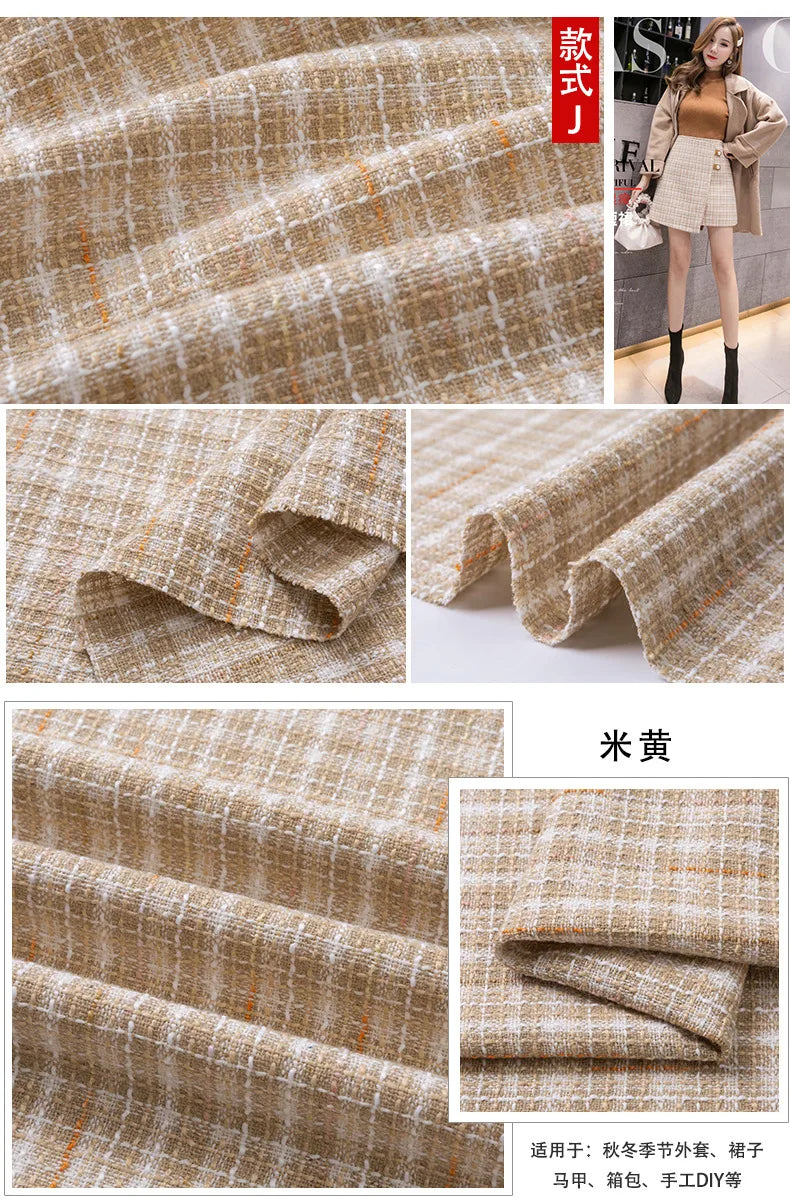 0.5M/1M/2M/3M High Quality fiber plaid woven tweed fabric for garment DIY coat clothing sewing quilting Cloth by the meter