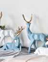 A Couple of 2Pcs Deer Statue Modern Geometric Sculpture Desktop Ornament Figurine Wine Cabinet Cafe TV Showcase Decor