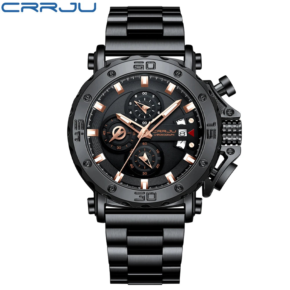 Watch for Men Top Brand Luxury Big Dial Stainless Steel Waterproof Chronograph Wristwatches with Date Relogio Masculino