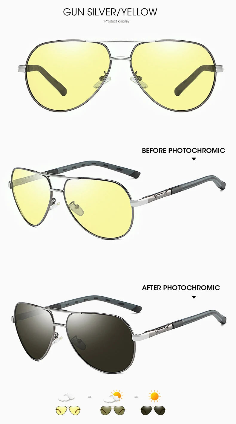 Aviation Photochromic Polarized Night Vision UV400 Driving Sunglasses for Men Women