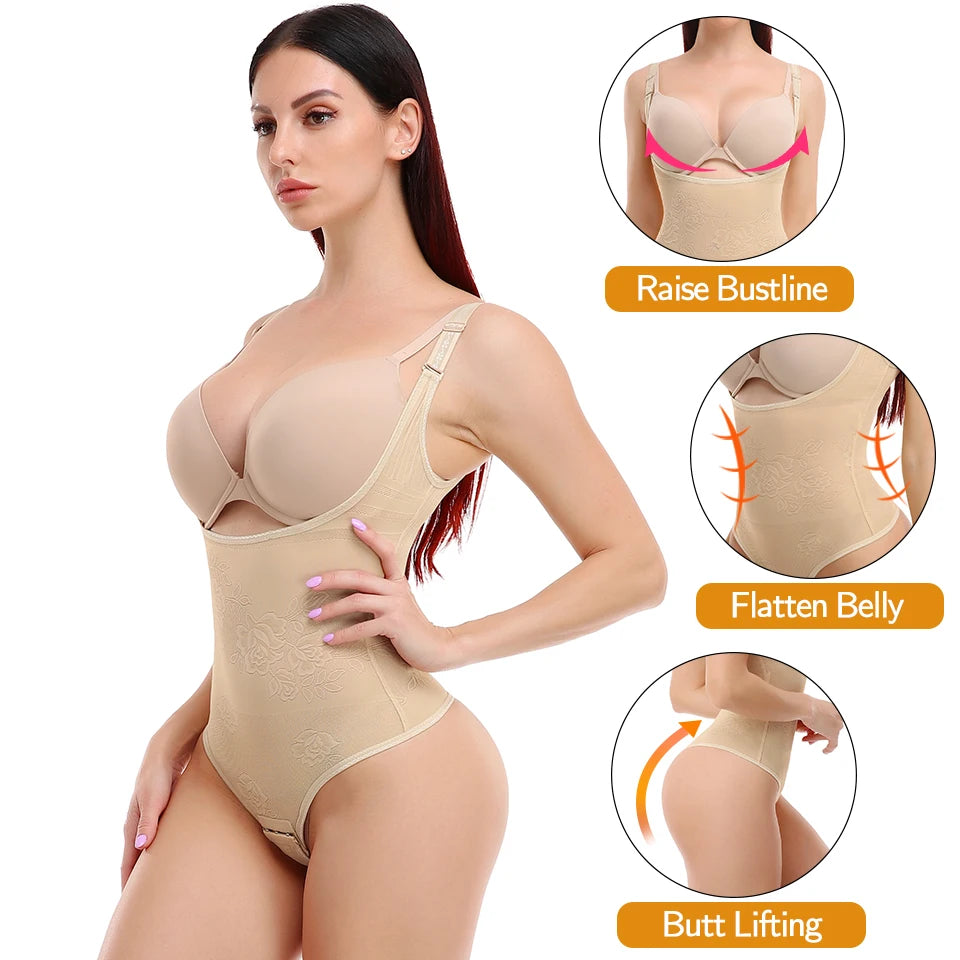 Women Shapewear Bodysuit Thong Panty Body Shaper Waist Trainer Corrective Underwear Tummy Control Shapewear