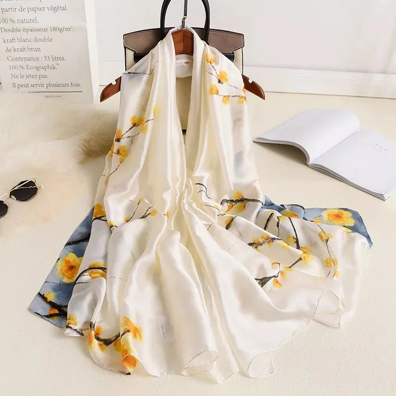 Women Summer Silk Scarves Shawl Lady Wrap Soft Female Echarpe Designer Beach Stole Bandana foulard muffler