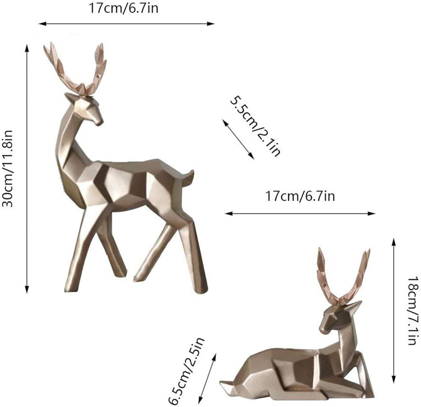 A Couple of 2Pcs Deer Statue Modern Geometric Sculpture Desktop Ornament Figurine Wine Cabinet Cafe TV Showcase Decor