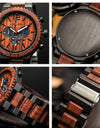 Watches Wooden Wrist Stop Watch Quartz Chronograph Luminous Hands Auto Date