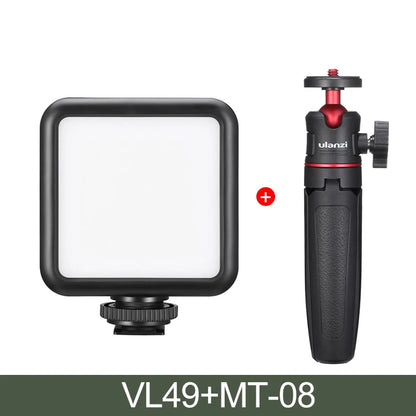 Mini Portable VL-49 LED Video Light Triple Cold Shoe Rechargeable Vlog Fill Light Photography Lighting Tripod Kit CRI95+