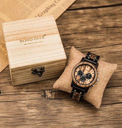 Watches Japanese Quartz Wooden Wristwatch Chronograph Top Brand Luxury Stopwatch Auto Date