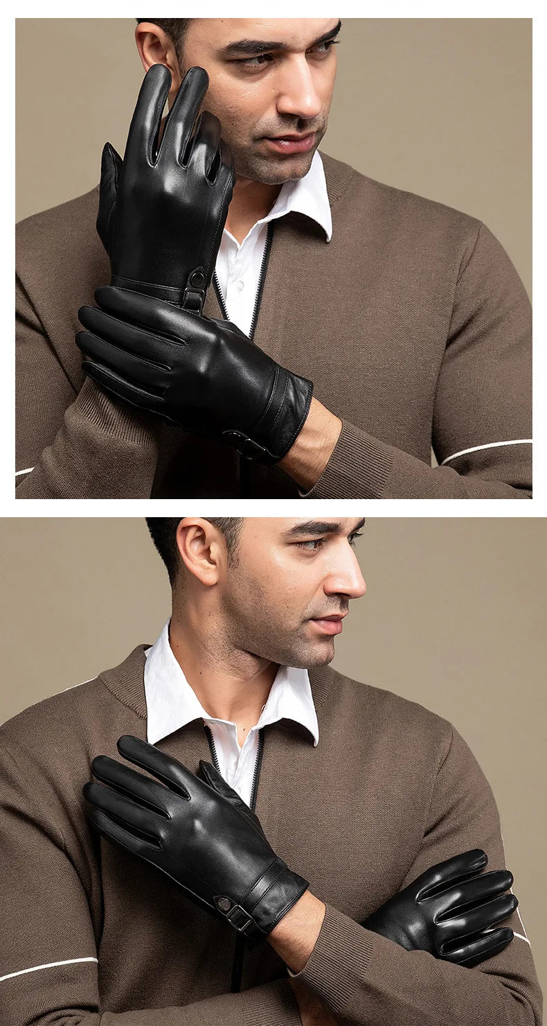 Sheepskin High Quality Autumn Winter Genuine Leather Gloves Men Driving Mittens Warm Touch Screen