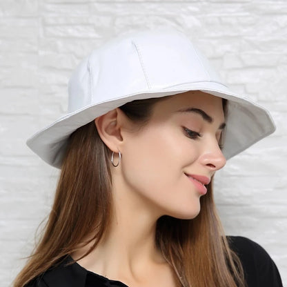 Winter Genuine Leather Hat For Women Korean British Bud Shape Big Brim Basin Caps Japanese Female White Fisherman Top Fedoras