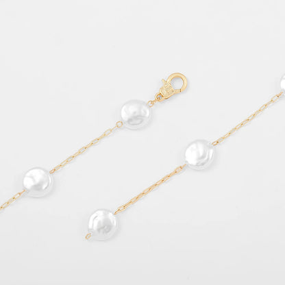 Imitation Pearls Flat Bead Chain On The Necklace For Women Gold Color Long Chain Necklace