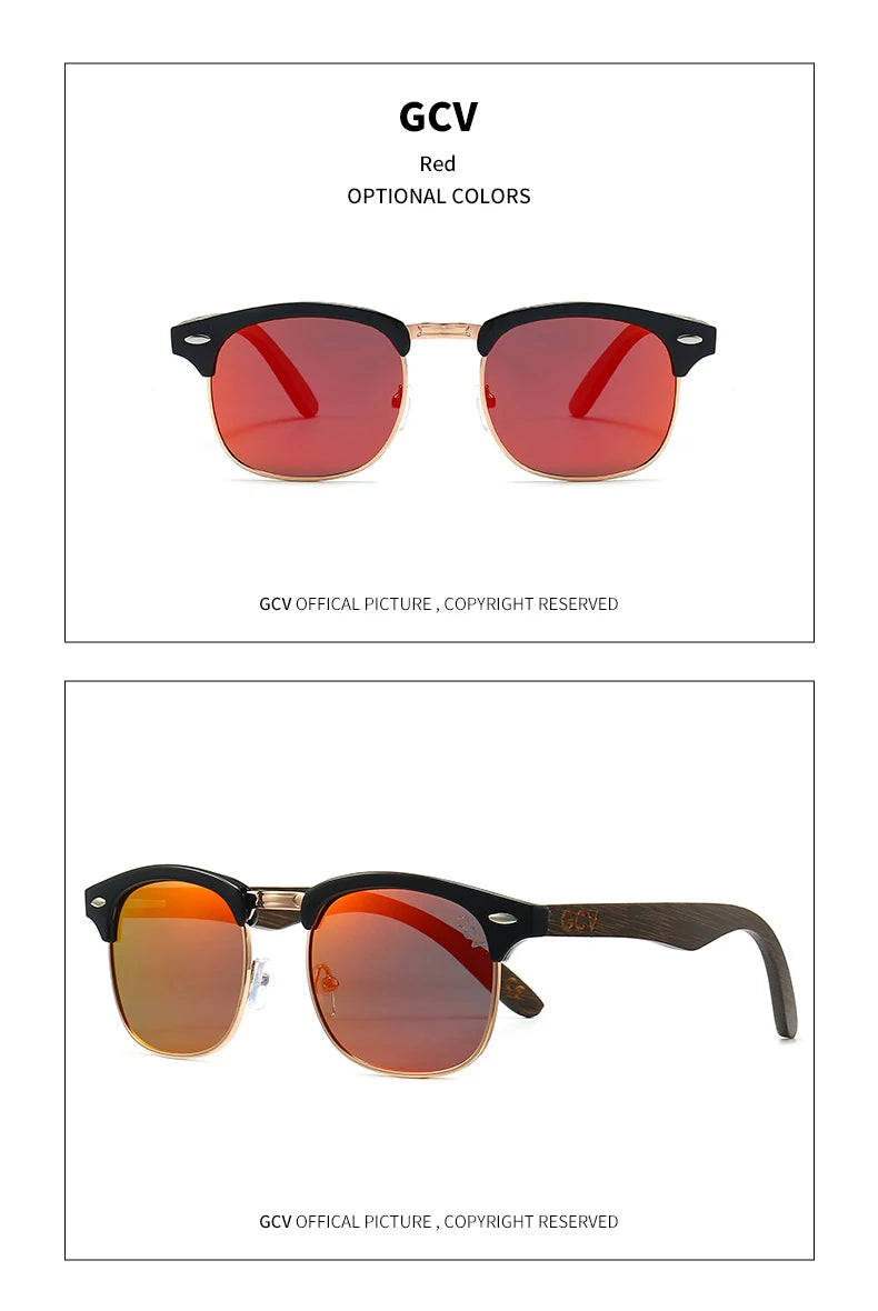 Handmade Wooden Semi Rimless Polarized UV400 Butterfly Sunglasses for Men Women Retro Party Eyewear