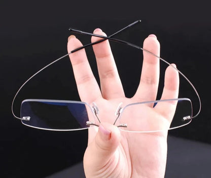 Reading Glasses Memory Titanium Rimless Reading Glasses Men Square Prescription Eyeglasses Foldable Glasses 2.5