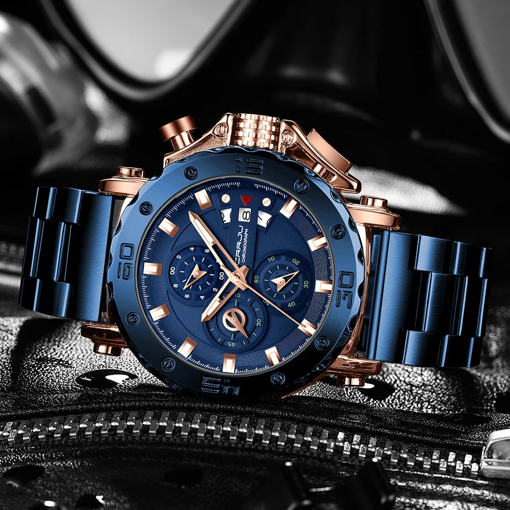 Watch for Men Top Brand Luxury Big Dial Stainless Steel Waterproof Chronograph Wristwatches with Date Relogio Masculino