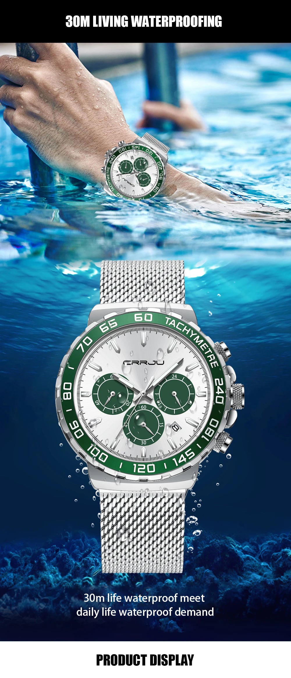 Men Watch Quartz New Japanese Chronograph Top Brand Waterproof Stainless Wristwatches with date Relogio Masculino