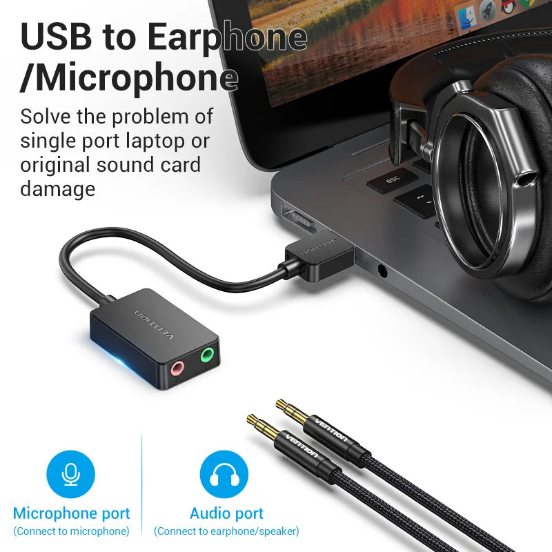 Sound Card USB to 3.5mm Audio Interface Adapter External Sound Card for PC Laptop PS4 Headset Microphone USB Sound Card