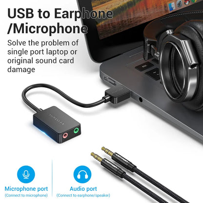 Sound Card USB to 3.5mm Audio Interface Adapter External Sound Card for PC Laptop PS4 Headset Microphone USB Sound Card