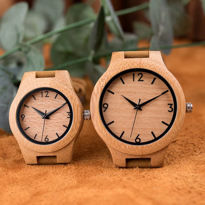 Bamboo Couple Watch Quartz Handmade Leather Ladies Wrist watches Lover's Customized Engrave Logo