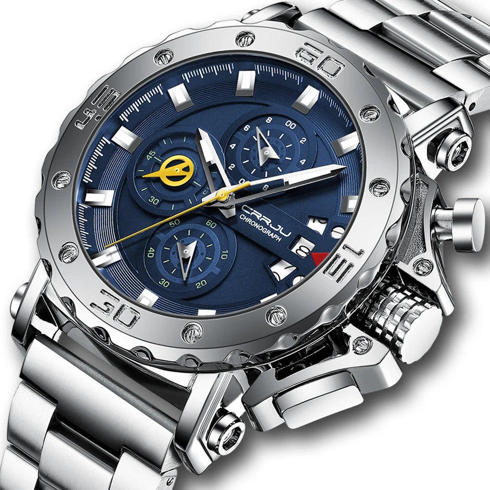Watch for Men Top Brand Luxury Big Dial Stainless Steel Waterproof Chronograph Wristwatches with Date Relogio Masculino