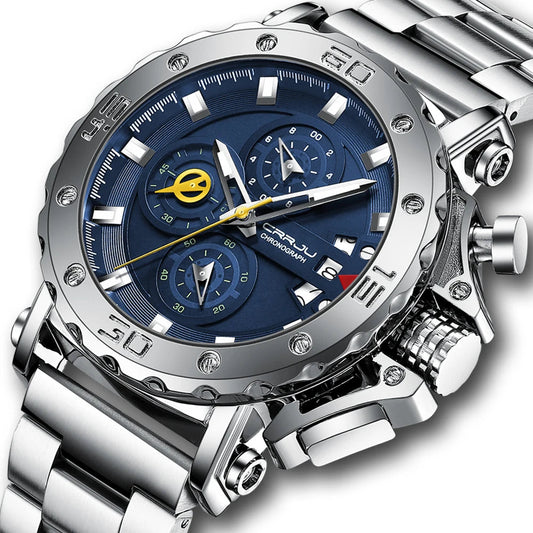 Watch for Men Top Brand Luxury Big Dial Stainless Steel Waterproof Chronograph Wristwatches with Date Relogio Masculino