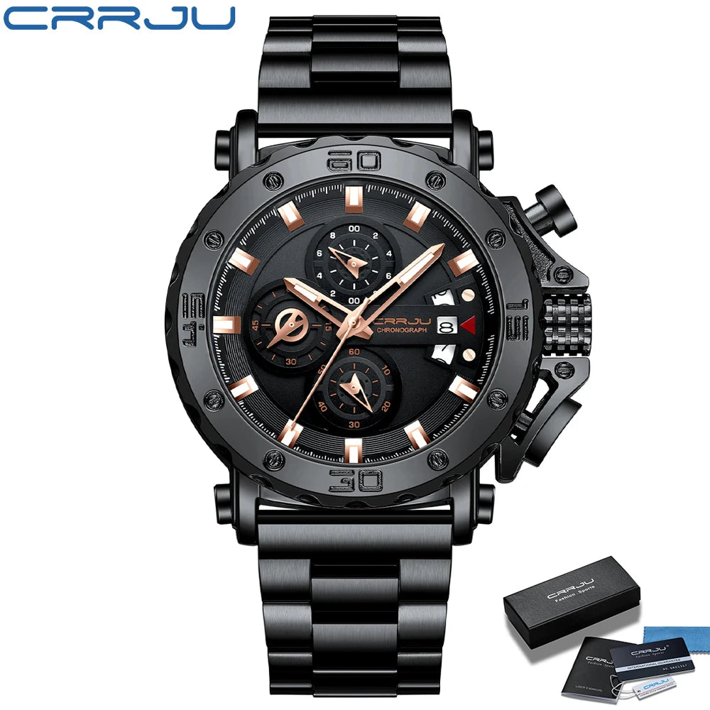Watch for Men Top Brand Luxury Big Dial Stainless Steel Waterproof Chronograph Wristwatches with Date Relogio Masculino