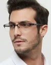 Metal Half Frame Male‘s Reading Glasses Square Fashion Eyeglasses Women Business Anti-Blue Diopter Glasses+4