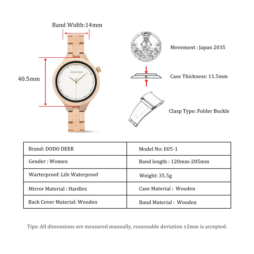 Casual Fashion Ladies Watches Maple Wood Wristwatch Quartz