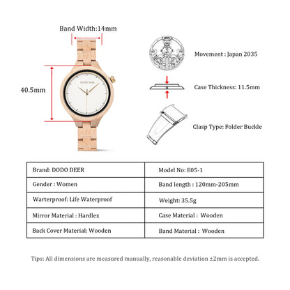 Casual Fashion Ladies Watches Maple Wood Wristwatch Quartz