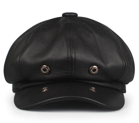 Genuine Leather Hat Cap belt Cowhide beret Warm winter cotton men padding hunting hat ear flap