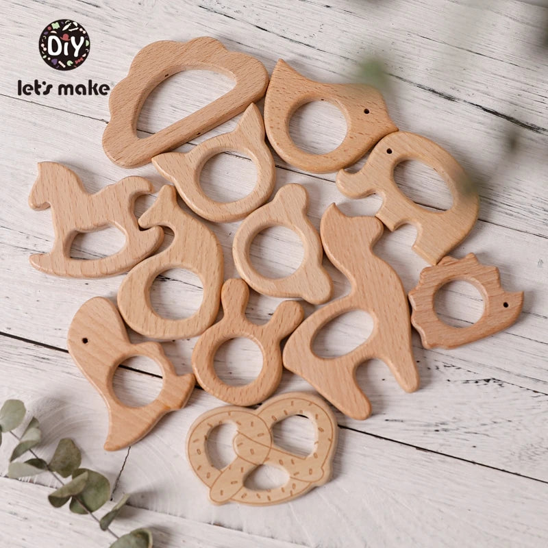 Let's Make 1PC Baby Teether Animal Wood Rings Unicorn Camera Hedgehog Food Grade Wooden Teether Nursing Pendant Teething Toys