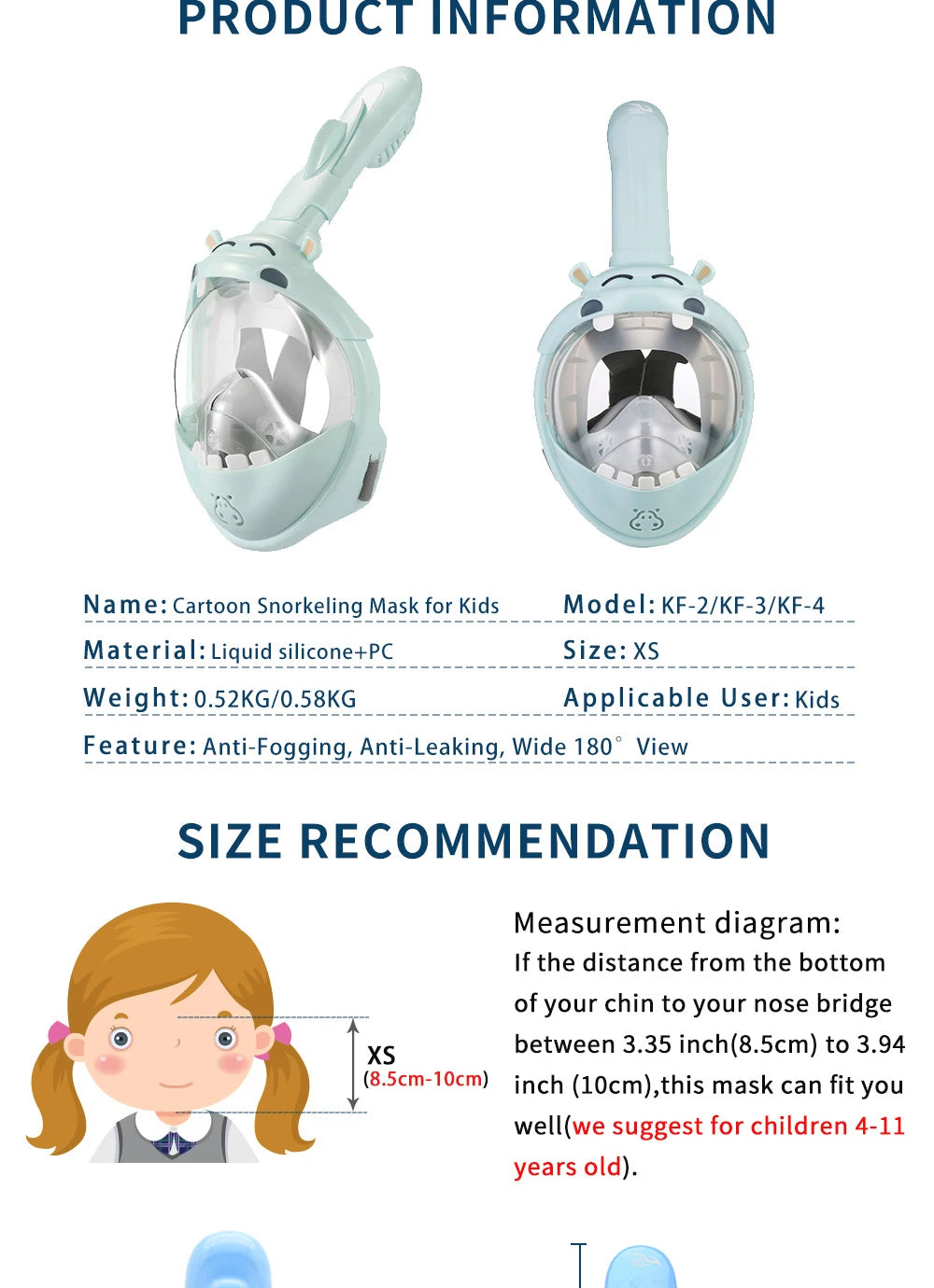 Cartoon Diving Mask Swimming Full Face Snorkeling Mask Boys Girls Underwater Scuba Anti Fog Snorkel Set Equipment