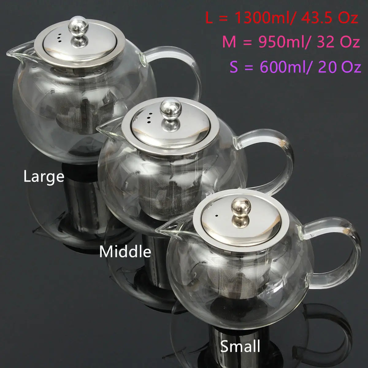 Heat Resistant Glass Teapot with Stainless Steel Infuser and Lid 950ml