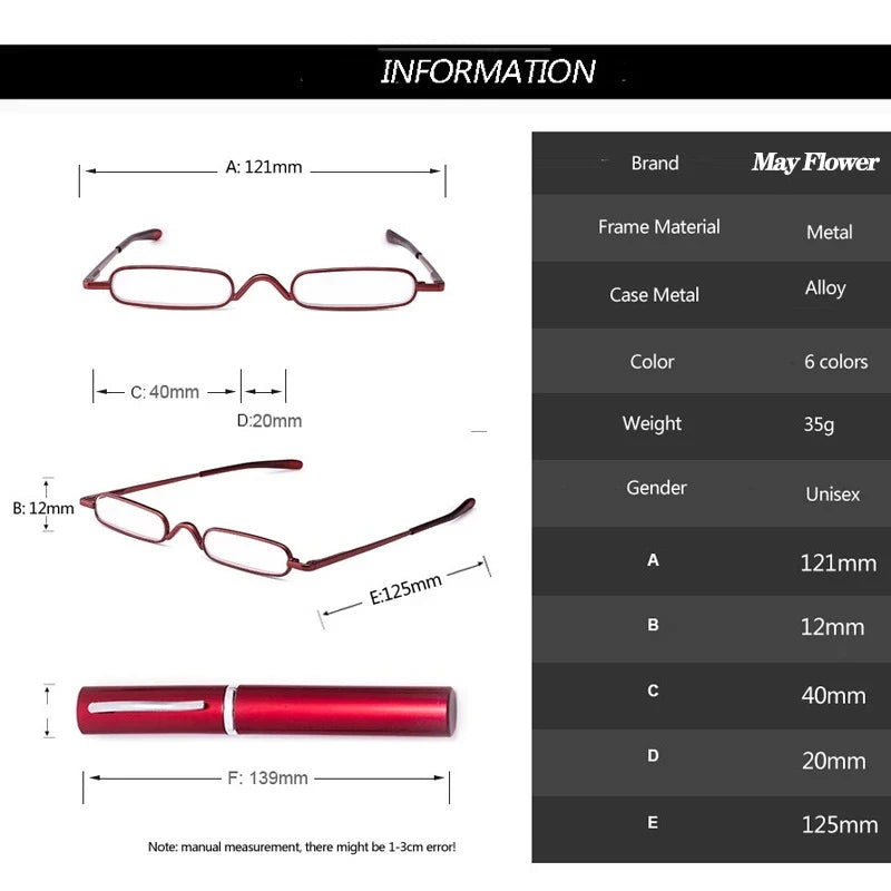 Square Reading Glasses For Men Women Spring Hinge Narrow Glasses With Case