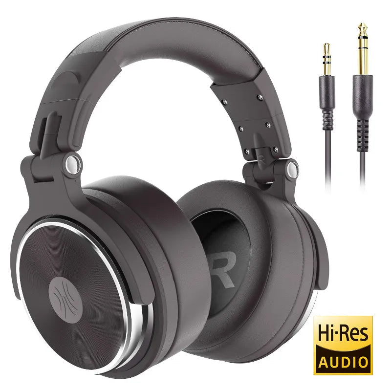 Wired HiFi Headphones Professional Studio DJ Headphones With Mic Over Ear Hi-Res Headset Monitoring For AMP Guitar Phone