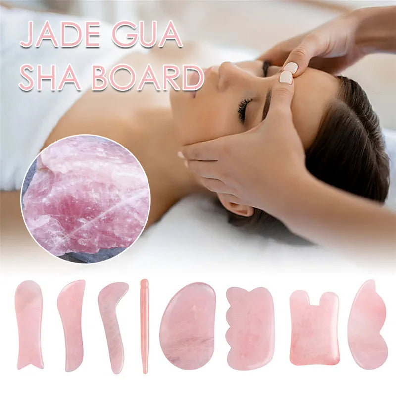 Natural Jade Gua sha Stone Board Massage Rose Quartz Guasha Plate Jade Face Massager Scrapers Tools for Face Neck Back Body