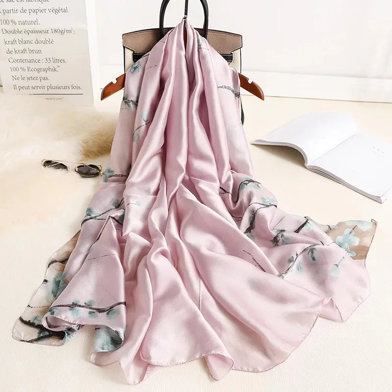 Women Summer Silk Scarves Shawl Lady Wrap Soft Female Echarpe Designer Beach Stole Bandana foulard muffler