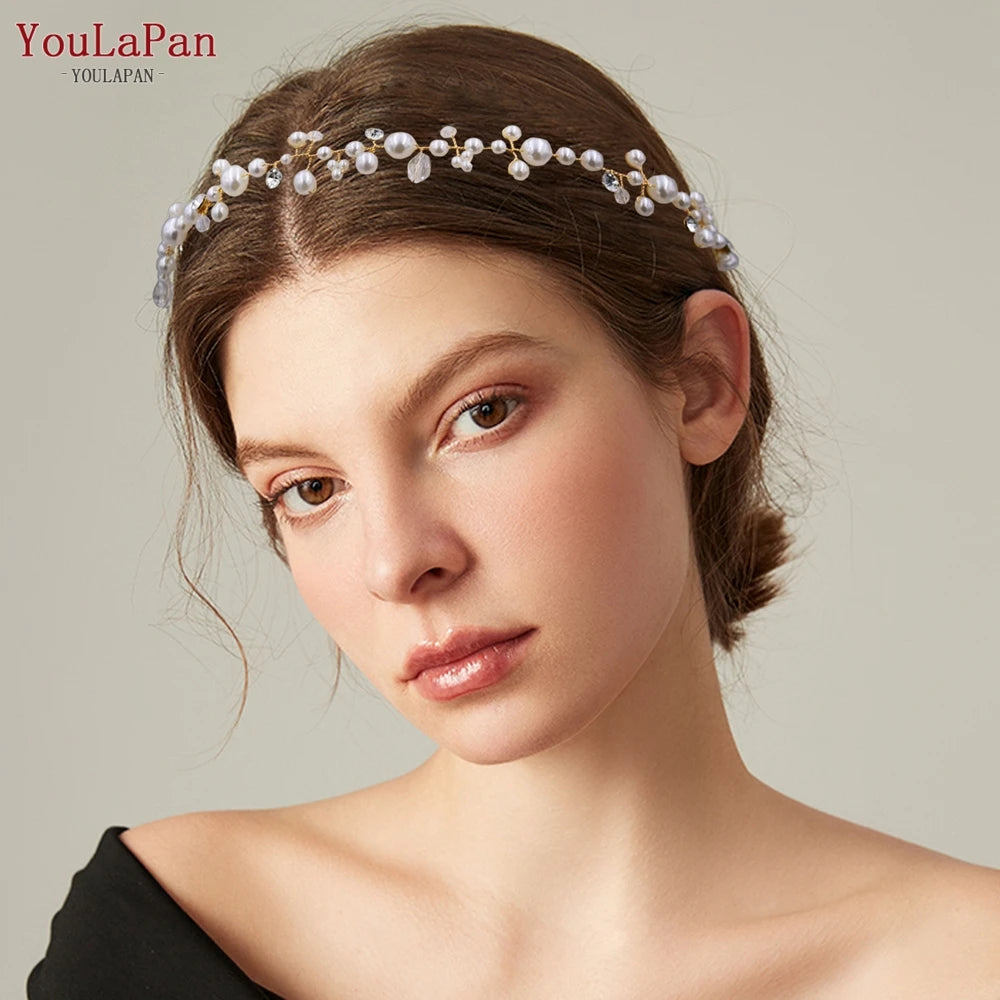 Trendy Pearl Headband Crystal Bridal Headwear Handmade Bridal Hair Jewelry Wedding Accessories