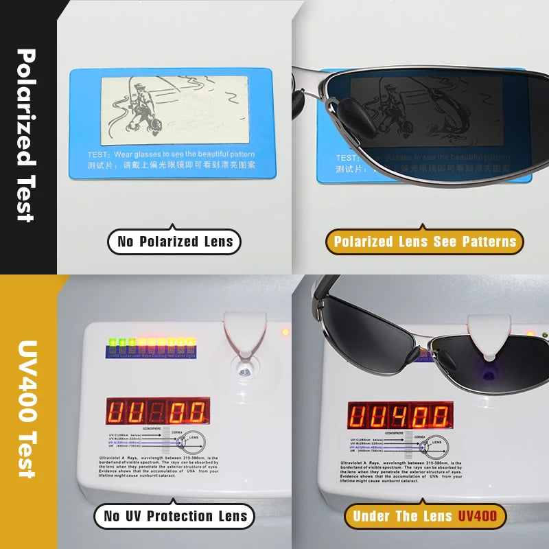 Polarized Square Metal Frame Sunglasses UV400 Anti-Glare Driving Fishing Glasses for Men Women