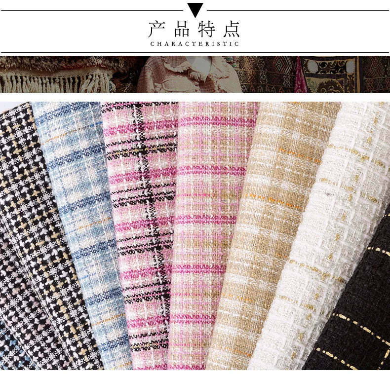 0.5M/1M/2M/3M High Quality fiber plaid woven tweed fabric for garment DIY coat clothing sewing quilting Cloth by the meter