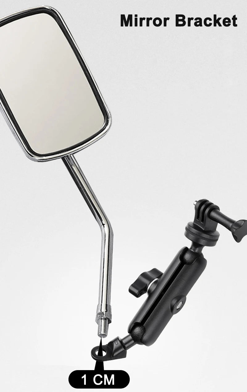 Metal Motorcycle Bicycle Camera Mount Handlebar Mirror Holder for Action Cameras and Smartphones