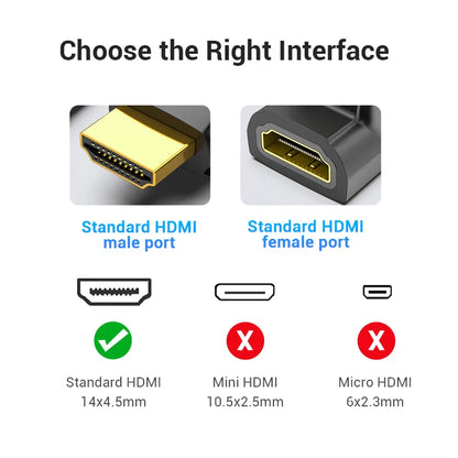 HDMI Adapter 90 270 Degree Right Angle Male to Female Converter 4K HD Connector for HDTV PS4 Lptop TV Box HDMI Extender