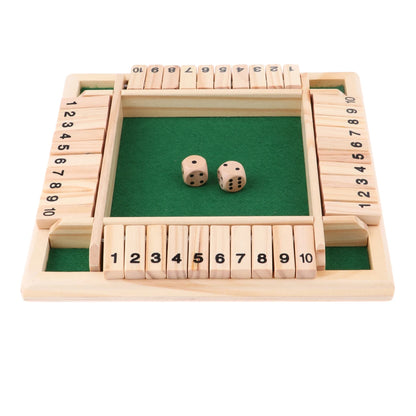 Four Sided 10 Numbers Shut The Box Board Game Wooden Flaps & Dice Set Deluxe Board Game Party Club Games