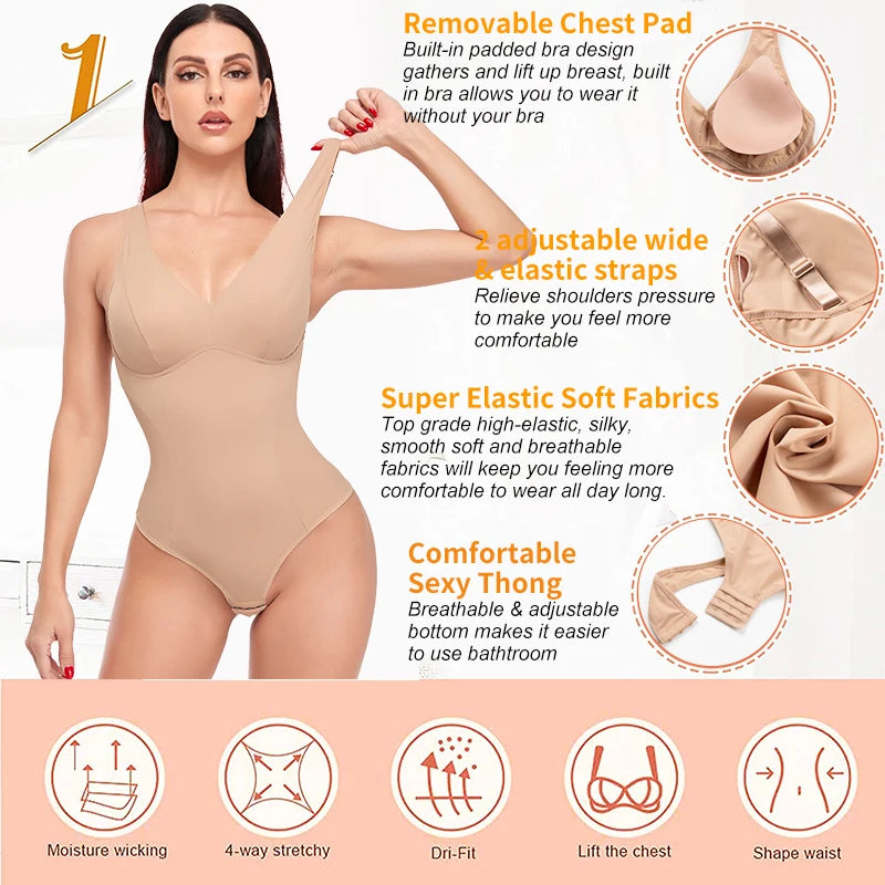 Women's Slimming Underwear Bodysuit Jumsuit Body Shaper Waist Trainer Corset Shapewear Top with Padded Bra Postpartum Recovery
