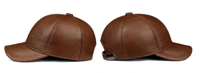 Man Genuine Leather Baseball Caps Male Casual Cowhide Belt Ear Warm 56-60 Adjustable Sprot Flight Hats