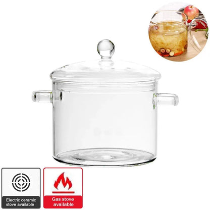 Transparent Glass Soup Pot Household Kitchen Vegetable Salad Bowl Thicken Flame Explosion-Proof Cook Saucepan Cookware