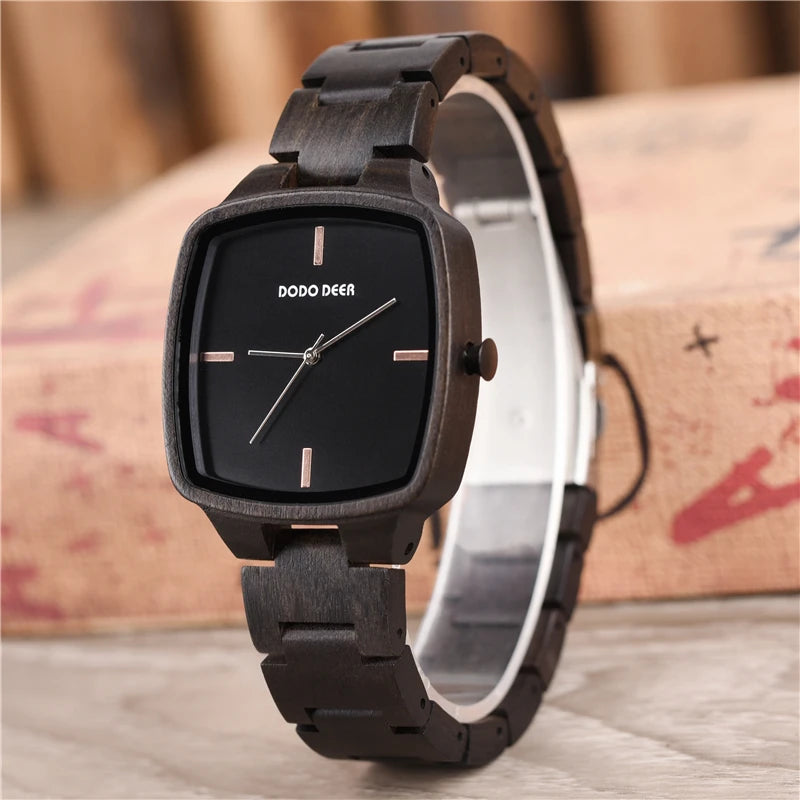 Watch Ebony Wood Timepieces Japan Movement Quartz Wristwatches Man Square Dial in Wooden Box